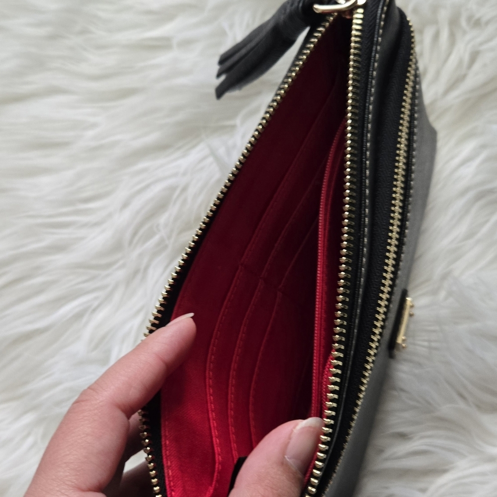 Dooney & Bourke Black Leather Double-Zip Wristlet with Tassels - Picture 4 of 4